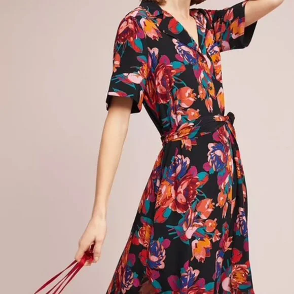Anthropologie Maeve Floral Buttondown Shirt-Dress - Size Large - Picture 5 of 8